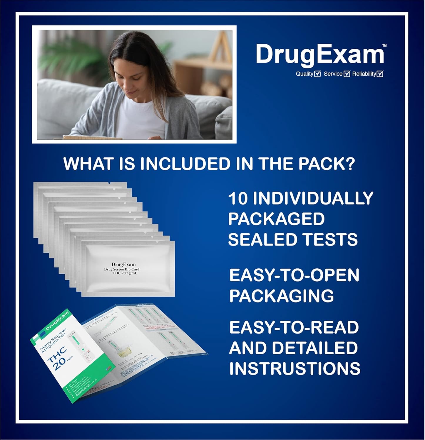 10 Pack - DrugExam Highly Sensitive Marijuana THC 20 ng/mL Single Panel Drug Test Kit - Marijuana Drug Test with 20 ng/mL Cutoff Level for Detecting Any Form of THC in Urine up to 45 Days (10) : Health & Household
