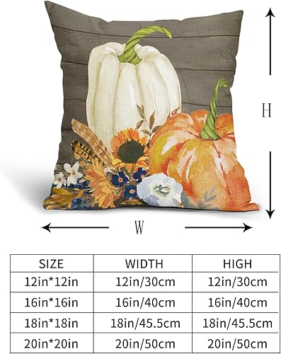 Miniatura 3 de Kawani Juego de 2 fundas de almohada decorativas de otoño con diseño de calabaza blanca y naranja de 16 x 16 pulgadas, diseño de hojas de girasol,