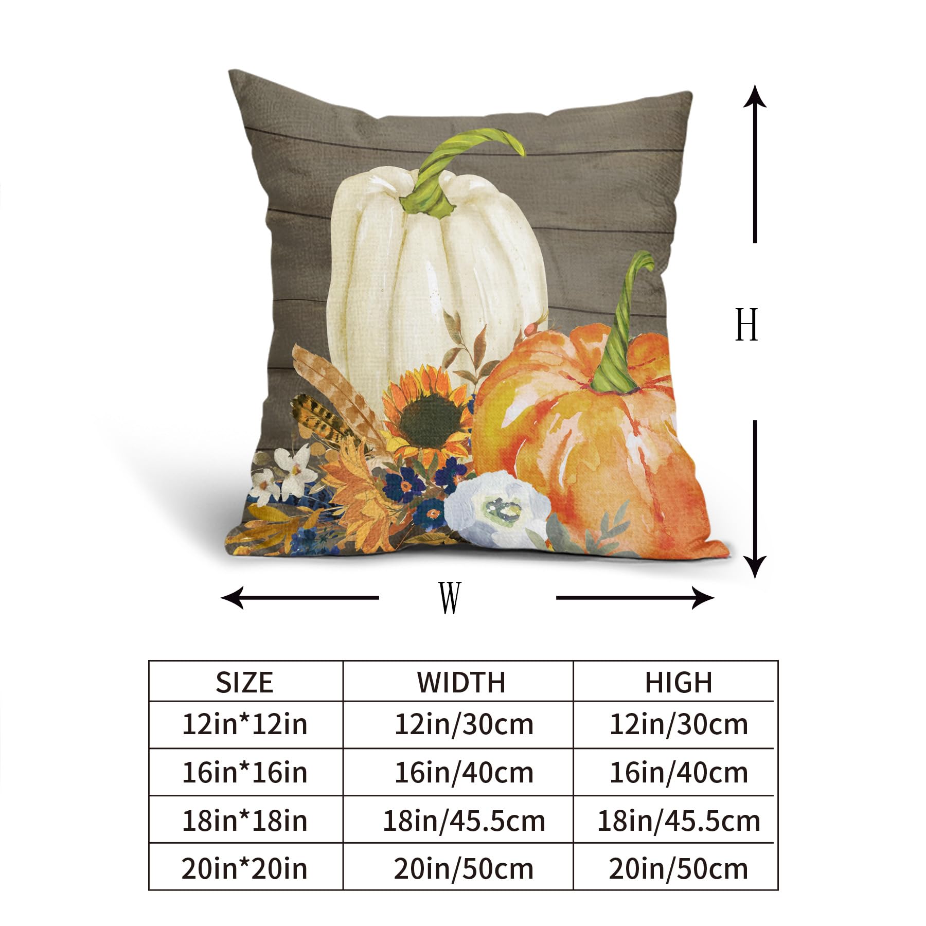 Kawani Juego de 2 fundas de almohada de otoño de calabaza blanca y naranja de 16 x 16 pulgadas, diseño de hojas de girasol, decoración del hogar para habitación, porche, patio, sofá al aire libre