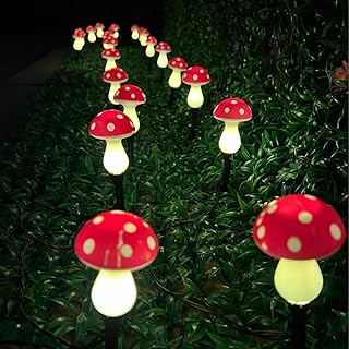 20 Pack LED Outdoor Solar Ground Plug-in red Color Mini Mushroom Warm Lights, Waterproof Solar Courtyard Decoration Cute Little Mushroom Light, with 8 Lighting Modes.