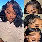 Srakuw 13x4 Bob Wig Human Hair Lace Front Wigs for Black Women Pre Plucked 180 Density Glueless Wigs Human Hair Loose Body Wave Brazilian Unprocessed Virgin Human Hair Wig (12 Inch)