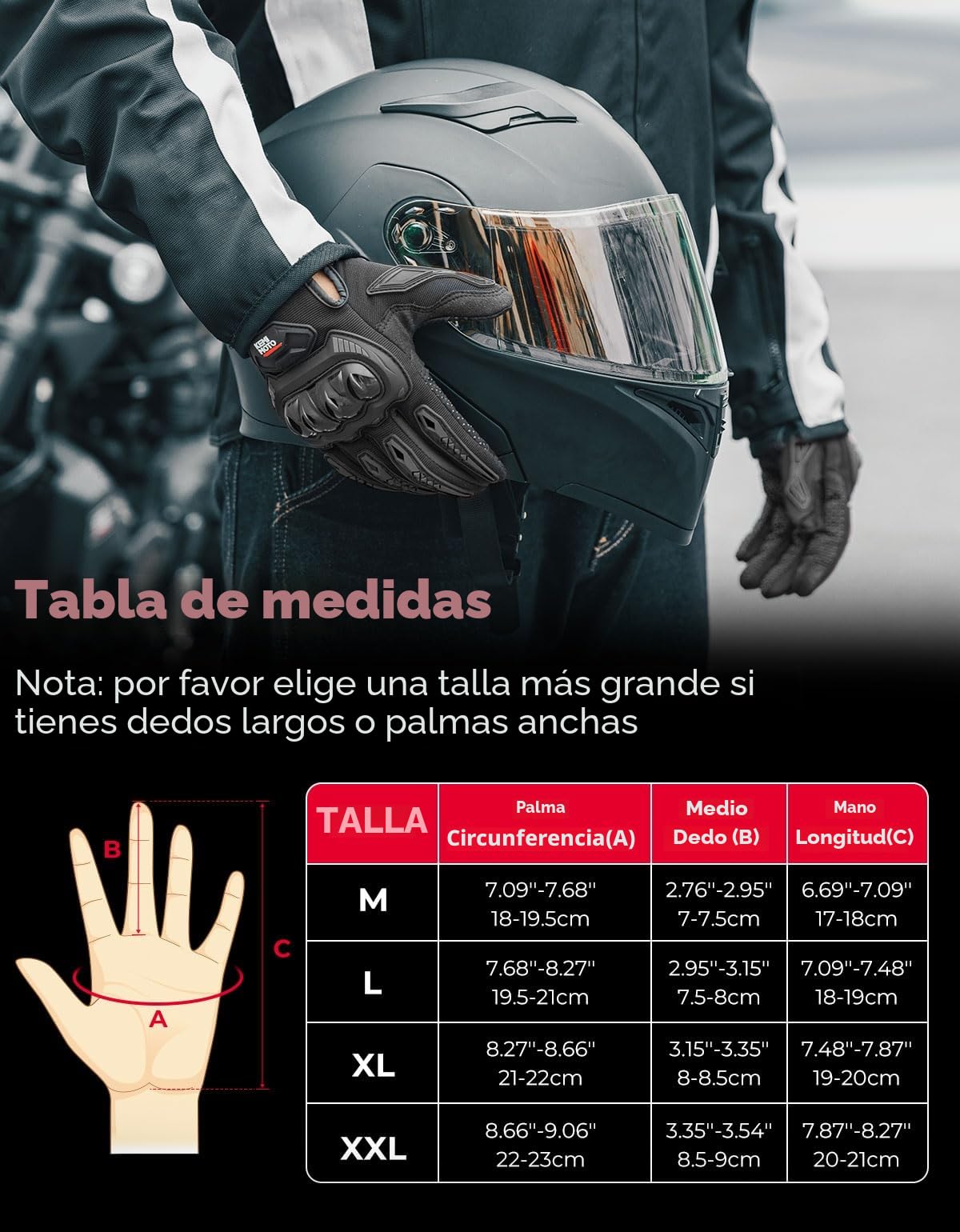 KEMIMOTO Guantes Moto Hombre, Guantes Moto Verano Protector Nudillos, Transpirables Exterior Pantalla Táctil para Hombre y Mujer, para Motos, Bicicletas, Scooters, Caza