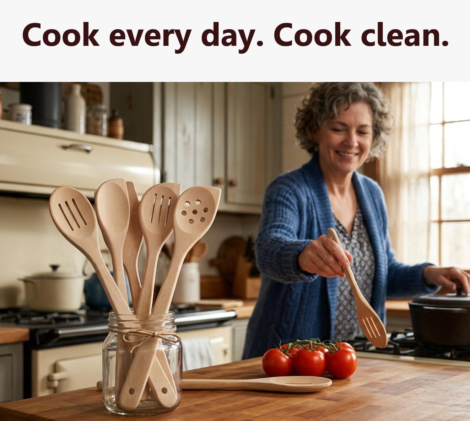 ECOSALL 6 Healthy Wooden Spoons For Cooking – Safe & Reliable Kitchen Set