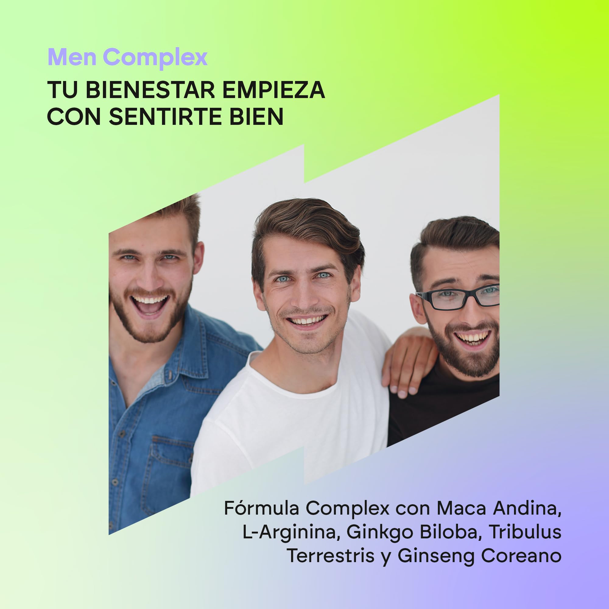 Vitaminas Testo Hombre - Potencia 4:1 Maca 500mg - Ginseng + Ginkgo Biloba + Tribulus Terrestris, L-Arginina - 90 Cápsulas Men Complex Nutralie