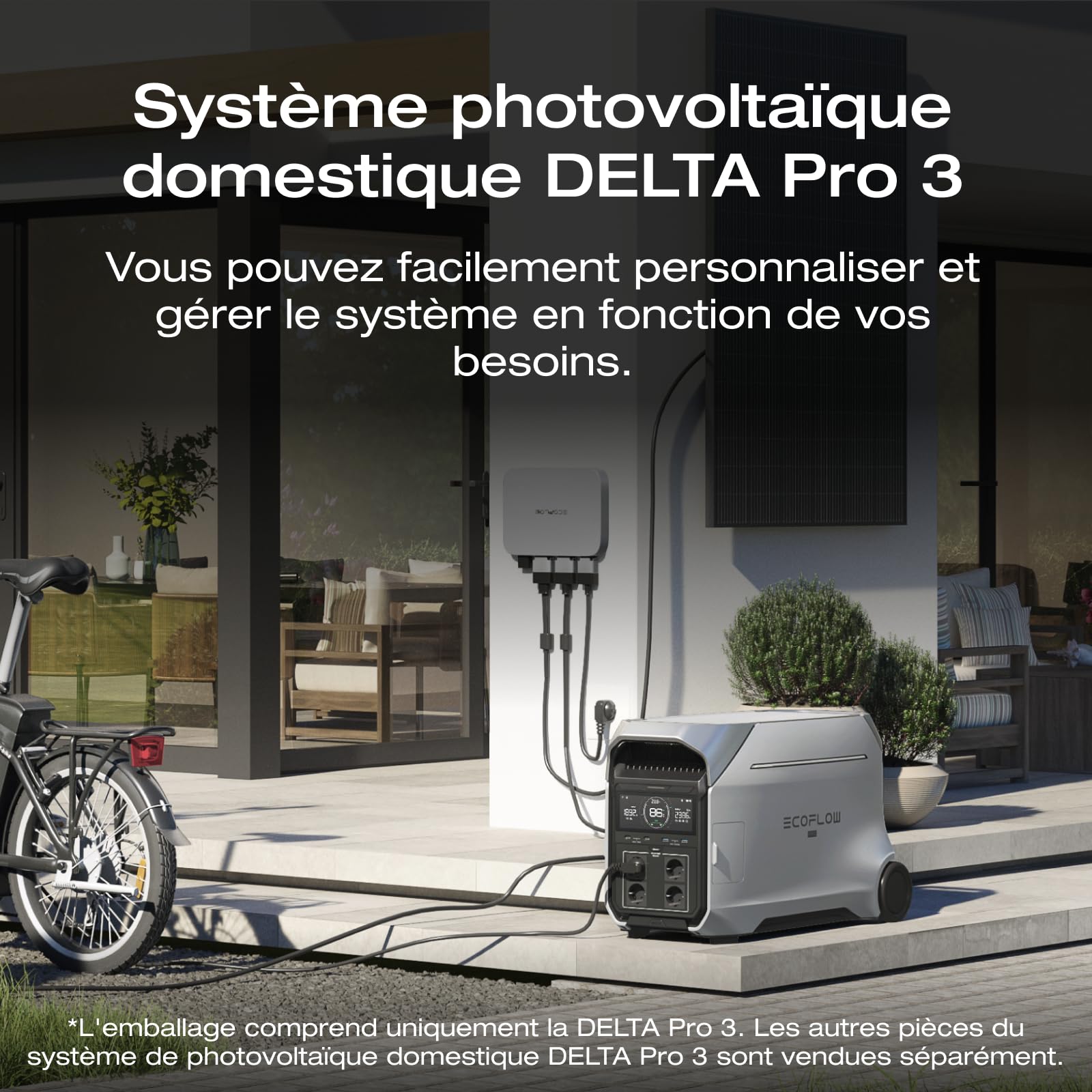 Station électrique portable EF ECOFLOW DELTA Pro 3, batterie LFP 4 096 Wh, extensible à 12 kWh, sortie CA 230 V 4 000 W, générateur solaire pour usage domestique, camping, urgences, camping-cars