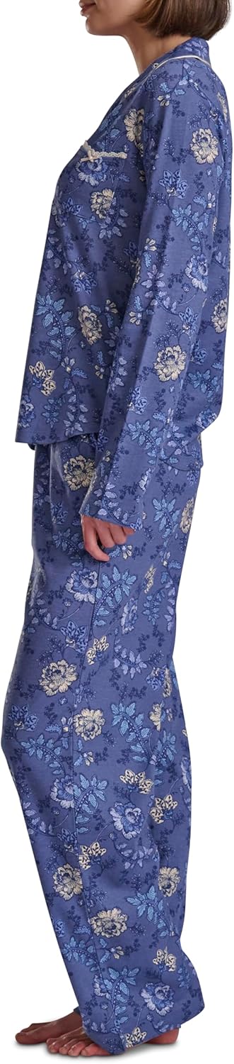 Karen Neuburger womens Girlfriend Long Sleeve Notch Collar Button Up Top and Pant With Lace 2-piece Pajama Set - Image 4