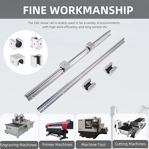 Miniatura 6 de ANWOK - Guía de riel lineal SBR12-19.685 in, 2 juegos + 4 bloques de rodamientos SBR12UU para barra guía de equipo electrónico