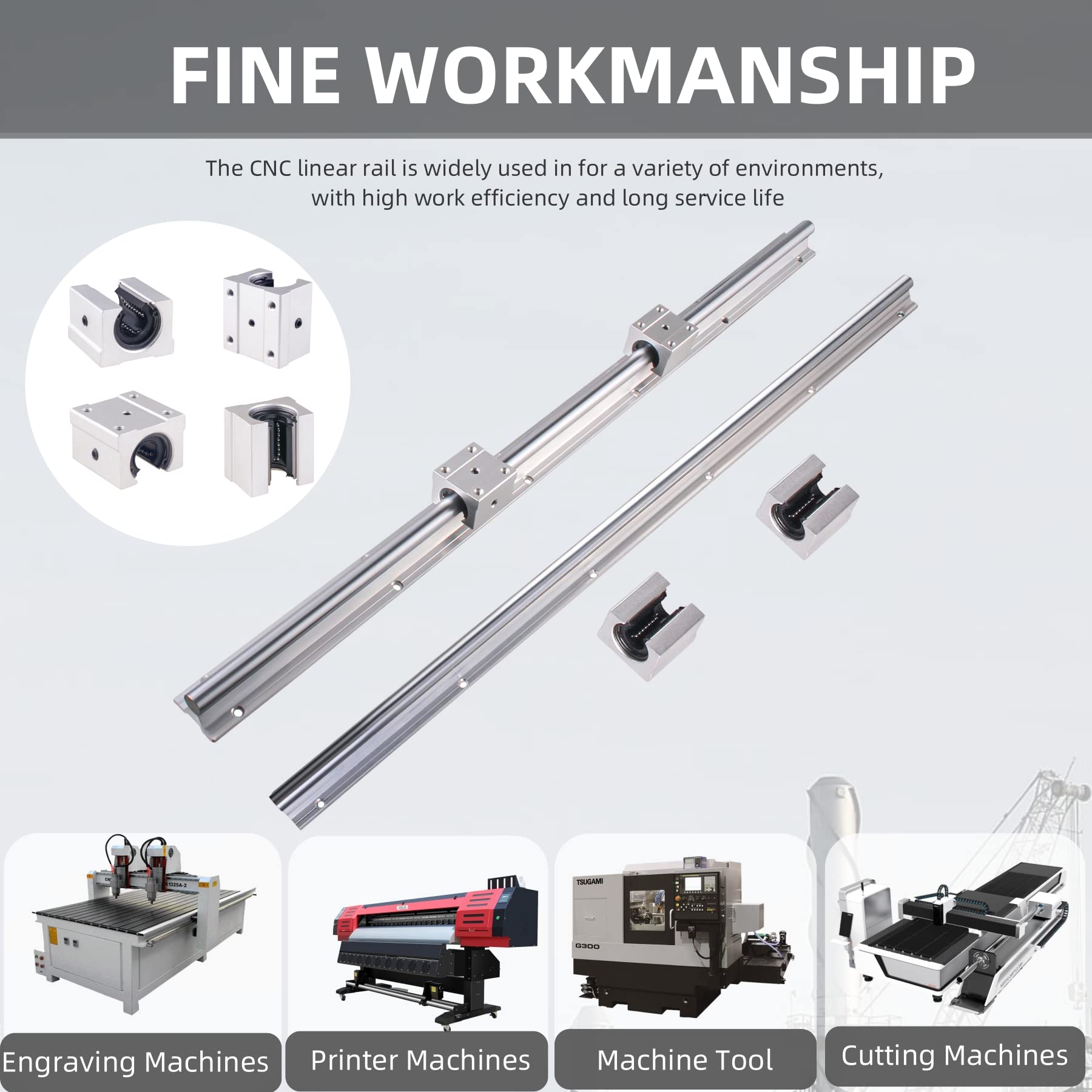 ANWOK Lot de 2 rails linéaires SBR16-600 mm + 4 roulements à blocs SBR16UU pour machine CNC et projet de bricolage