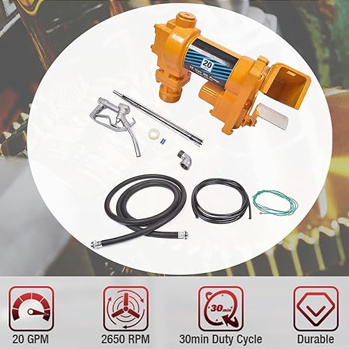Miniatura 4 de Weonefit - Bomba de transferencia de combustible de 20 GPM, 12 V, amarilla, con fusible de 50 A, manguera de descarga y boquilla manual para