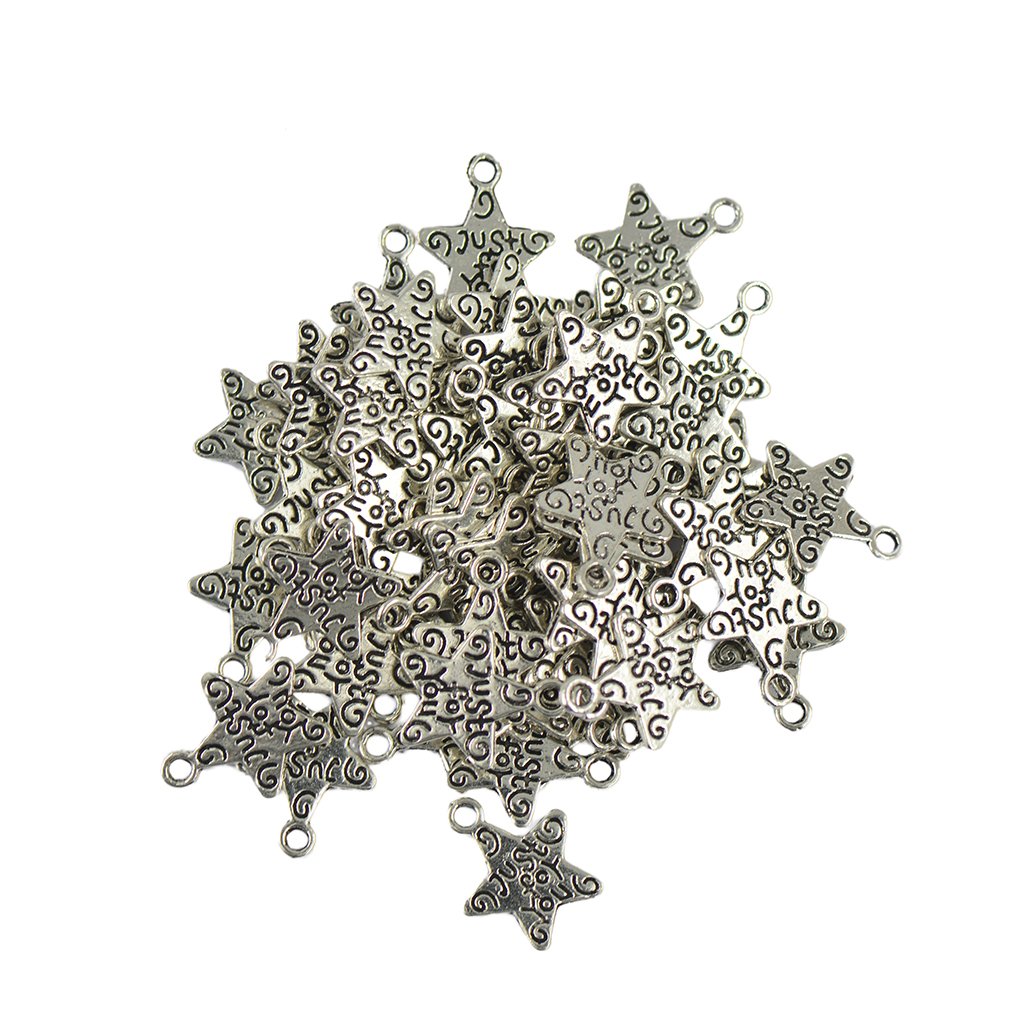 phenovo 100pcs Tibetan Silver JUST FOR YOU Star Charms Pendants Jewelry Gift DIY-picture-45