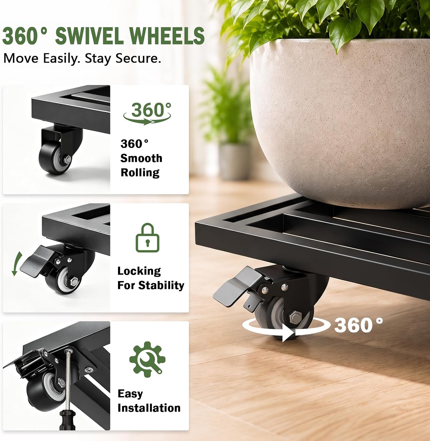 22" Plant Caddy with Wheels, Metal Heavy Duty Plant Stand, 600LB Capacity image 3