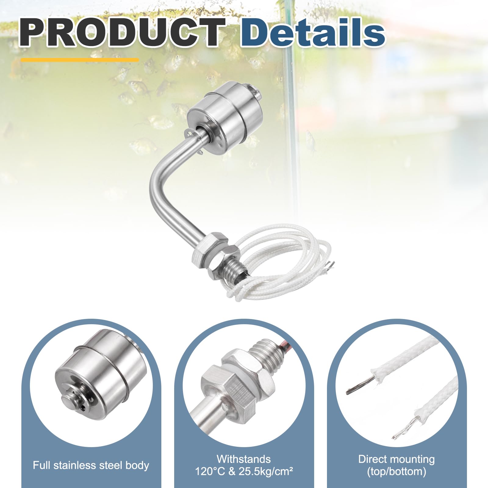 QUARKZMAN Interruttore A Galleggiante In Acciaio Inox, Asta Da 78mm 110V DC 0.5A Sensore Di Livello Dell'Acqua Orizzontale M10 Di Livello Liquido Singolo Per Pompa/Allarme 2 Pezzi