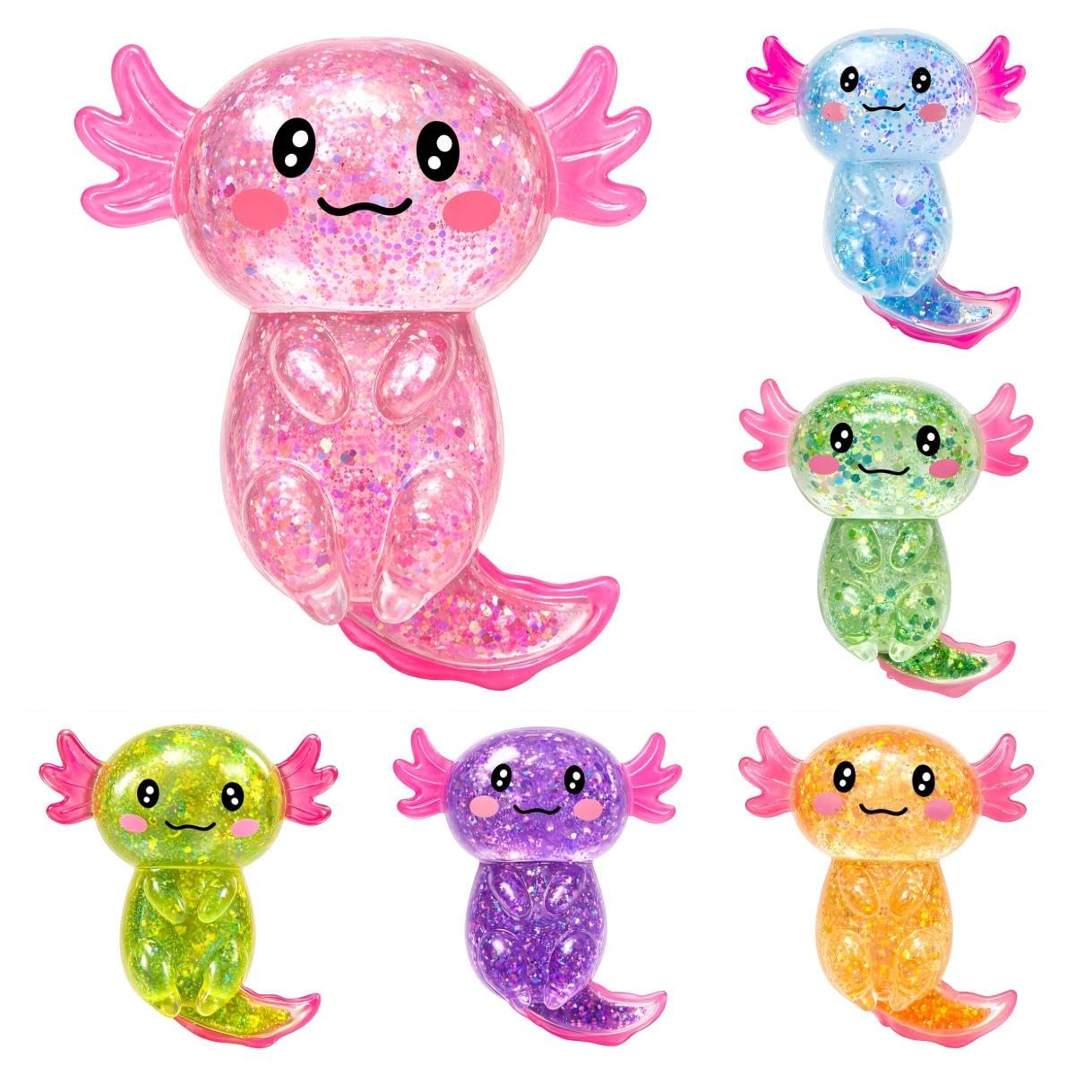 Axolotl Squish‑textured Stress Relief Item, Cute Malt Sugar Sensory Hand‑held Object for Adults, Soft Handheld Stress Ball for Anxiety Relief, Focus & Party Supplies（6Pcs）