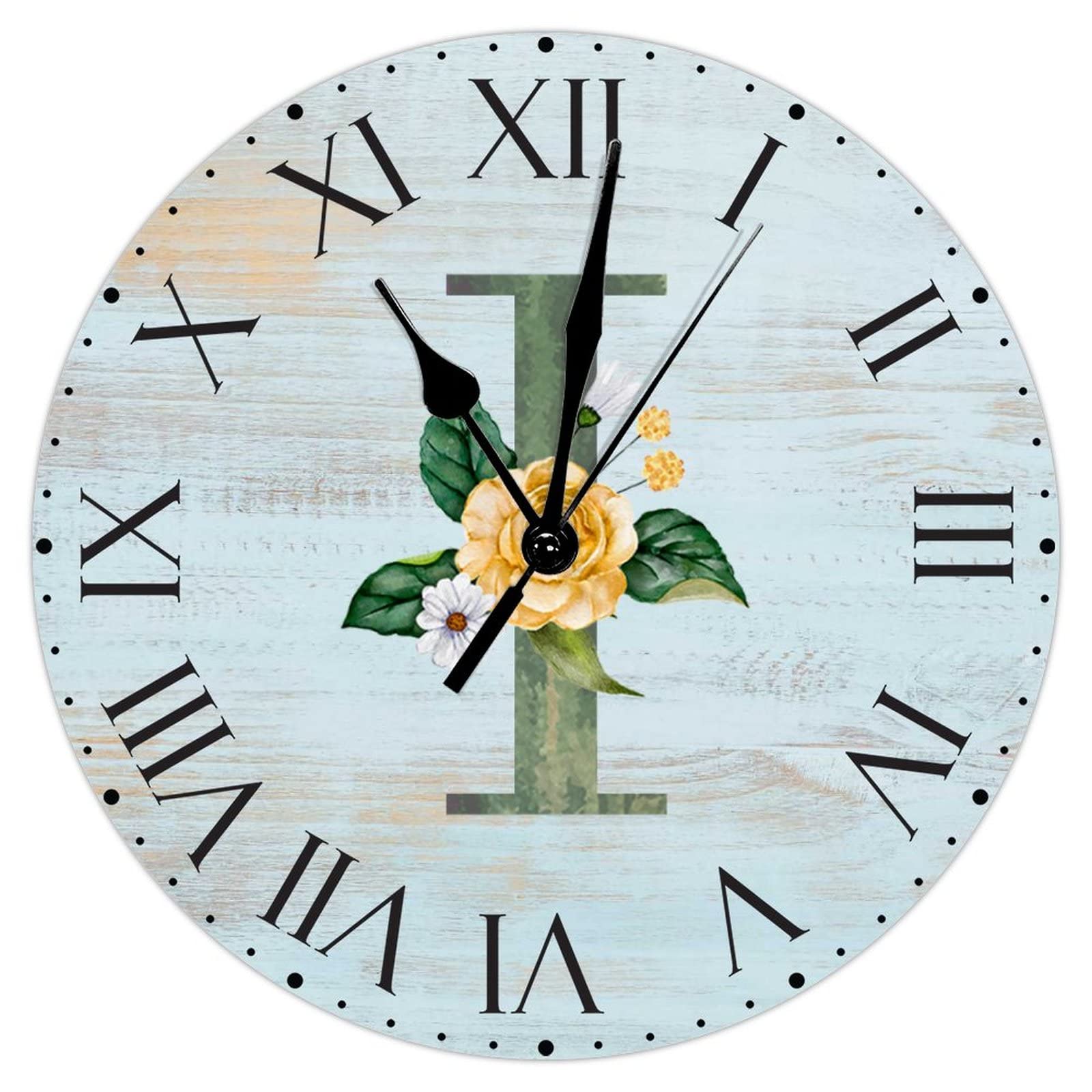 Horloge de chambre et salon initiale florale en PVC avec chiffres romains