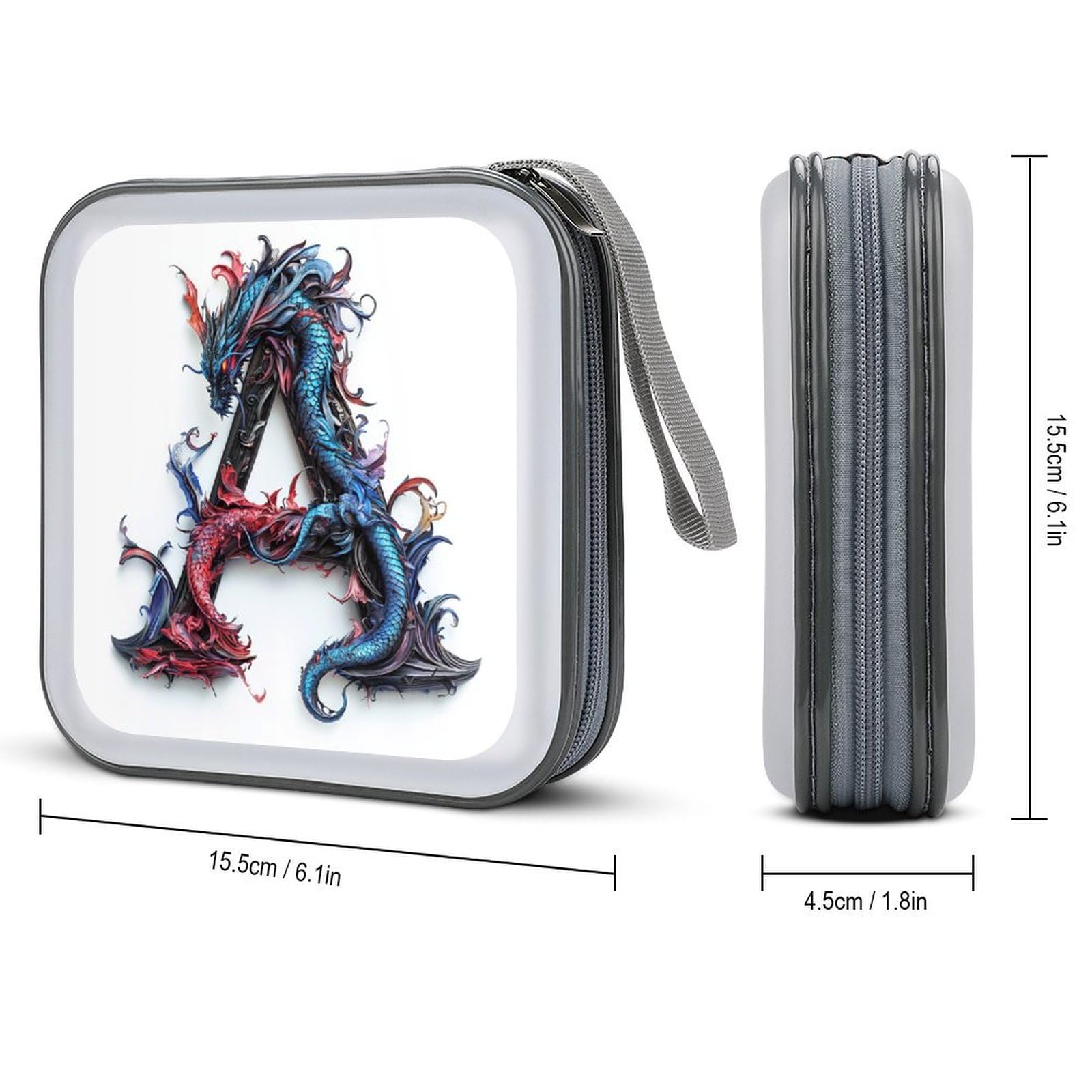 Letter A with Fantasy Dragon CD Case DVD Storage Case Portable