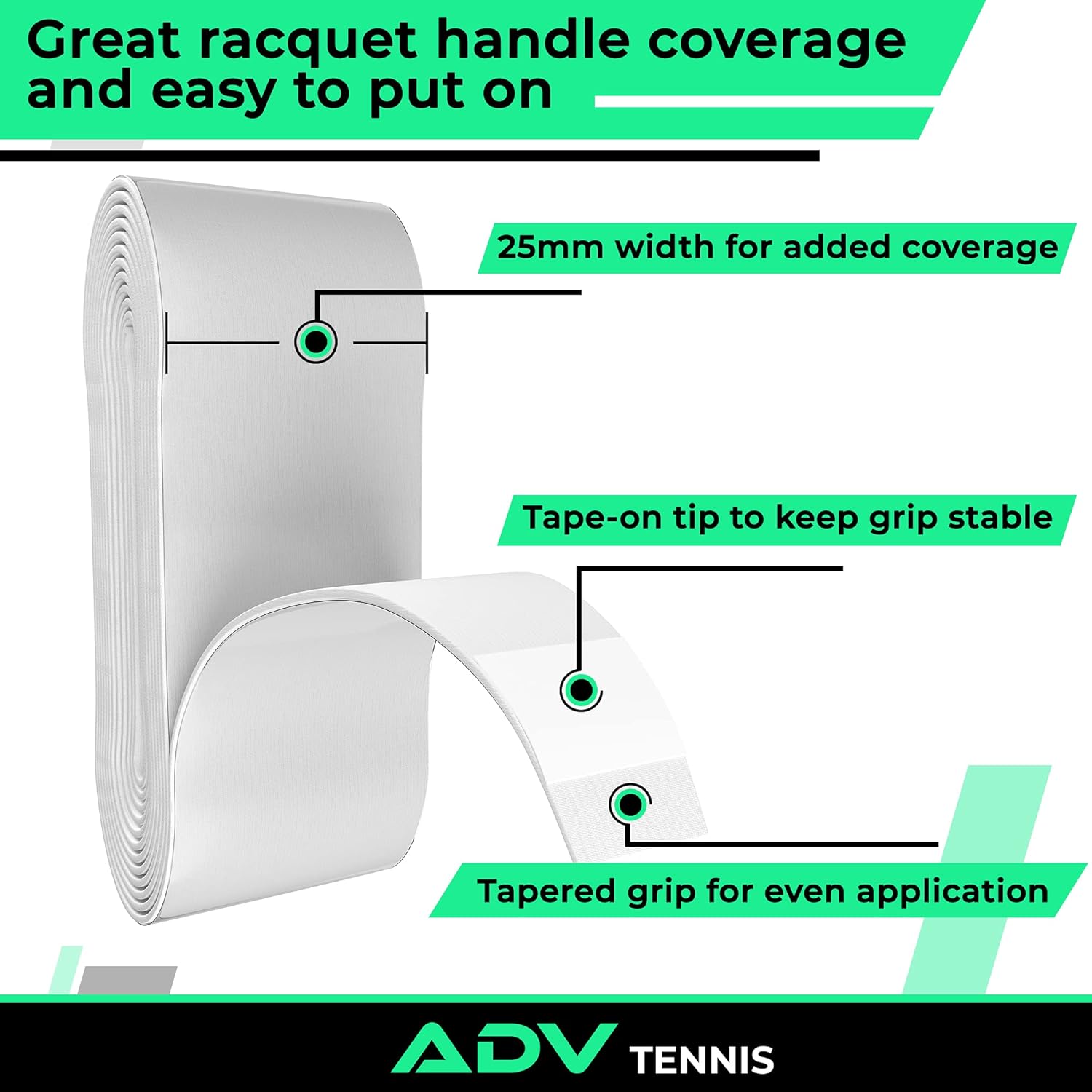 ADV MaxTac Tacky Tennis Overgrips, Non-Slip, Razor Thin & Easy to Use Pro Grip Tape That Wicks Sweat and is Extremely Sticky, 12 Pack, White : Sports & Outdoors