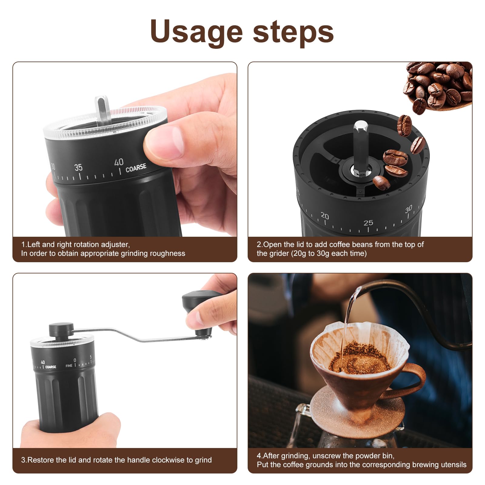 Yuhtech Moulin à Café Manuel Portable - 40 Niveaux Réglables - Broyeur Grains Café Pour Voyage