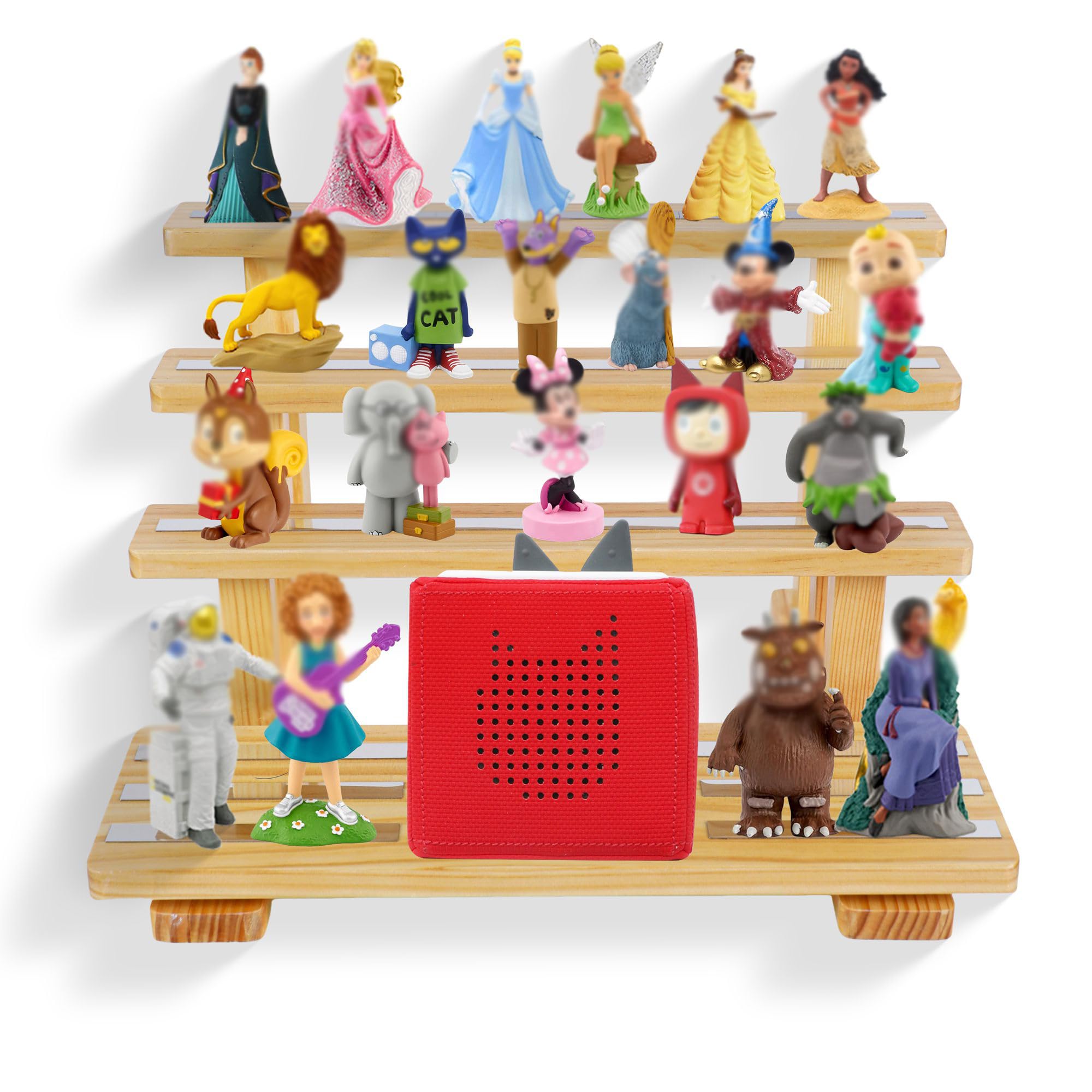 for Tonies Shelf Magneticfor Tonie Storage Figures Rack Display Risers,for Toniebox Characters Figures Shelves,Holds 45 Figurines,Compatible Charging Station for Children Kid's Room,Pine Wood(Nature)
