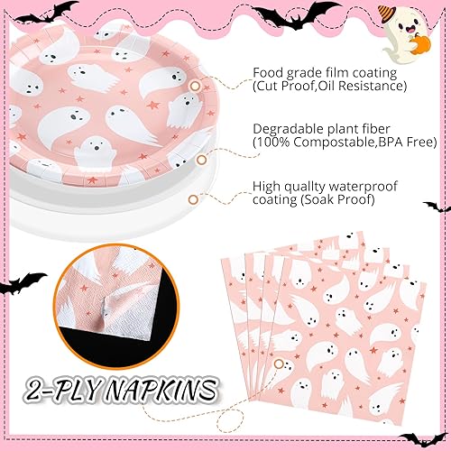 Miniatura 9 de 100 piezas de suministros para fiesta de Halloween, platos desechables, servilletas, cena, almuerzo, postre para decoración de fiesta de cumpleaños,