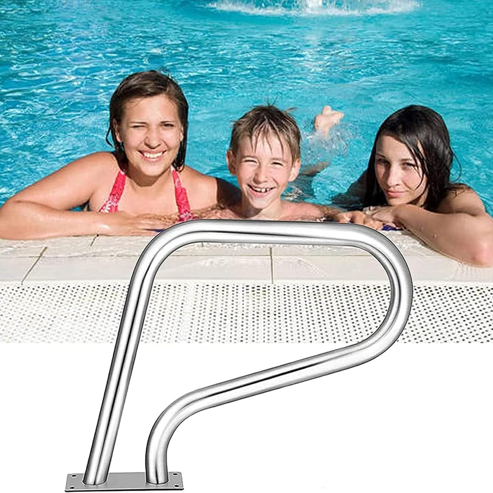 Stainless Steel Pool Railing Swimming Pool Handrail, Easy to Install Pool Grab Rail Pool Entry Rail for Garden Backyard Pools