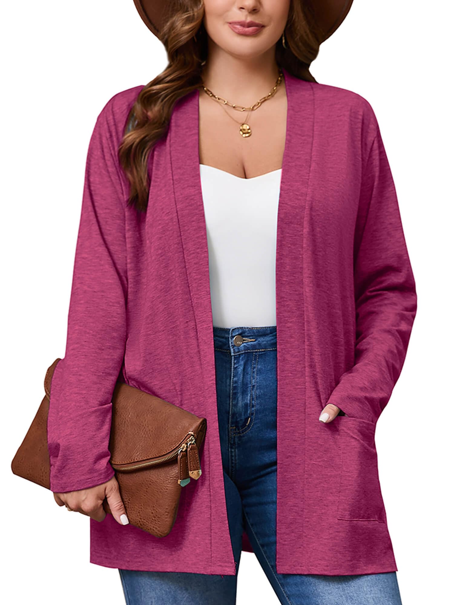 AusLook Women's Plus Size Lightweight Open Front Cardigan Long Sleeve Cover Ups Shrugs Shawls and Wraps Kimono Jacket