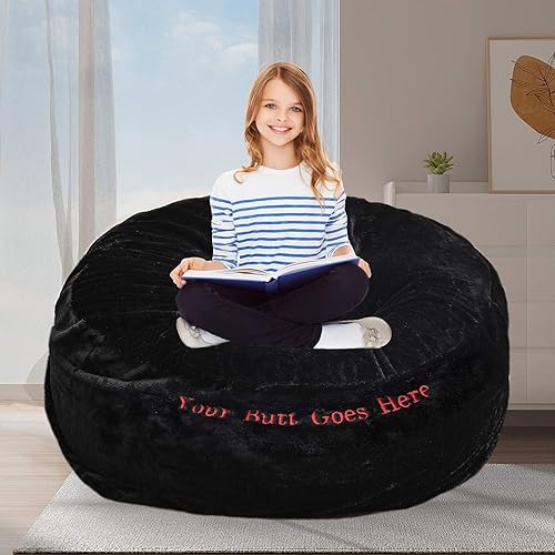 Miniatura 12 de Puf para adultos y niños sin relleno, funda redonda suave de gran tamaño para puf gigante, sillón de descanso, sofá perezoso, almacenamiento de Azul