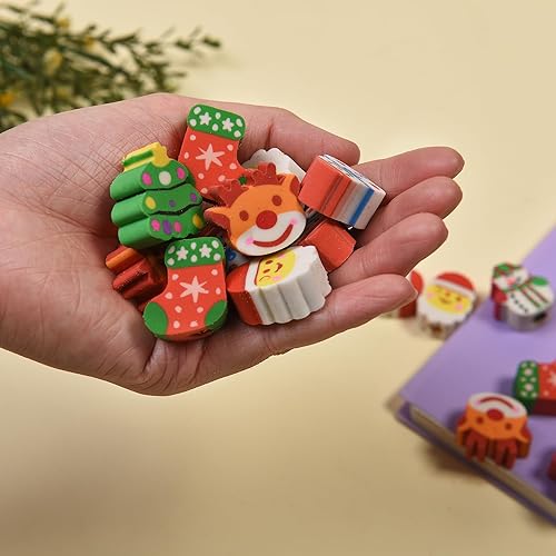 Miniatura 4 de 42 piezas de borrador de Navidad para niños y niñas, mini borradores de Navidad a granel para rellenar medias
