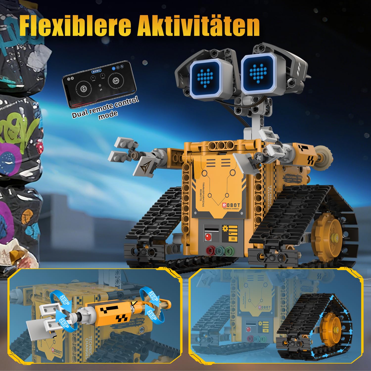 Technik Roboter Bauspielzeug für Kinder, 5 in 1 Robots mit App & ferngesteuert Technic Wall robotik bausatz mit 16 LED Mimik, 373 PCS RC programmierbarer Roboter Spielzeug Geschenk für 6 7 8 10 Jahre
