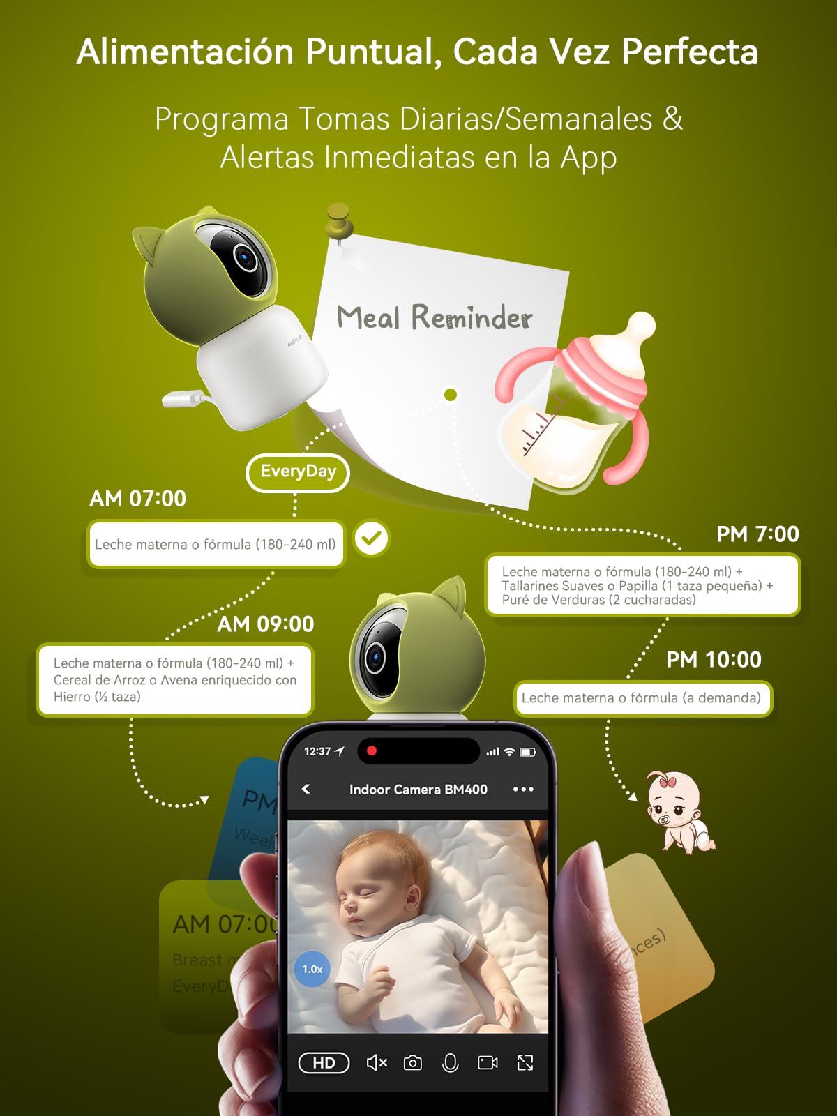 Outinput 2K 4MP Camara Vigilancia Bebe WiFi Interior, 355° Vigilabebes con Camara, App Remoto, Seguimiento Detección Automático, Audio de 2 Vías, Visión Nocturna, Alertas de Feed, 6 Canciones de Cuna