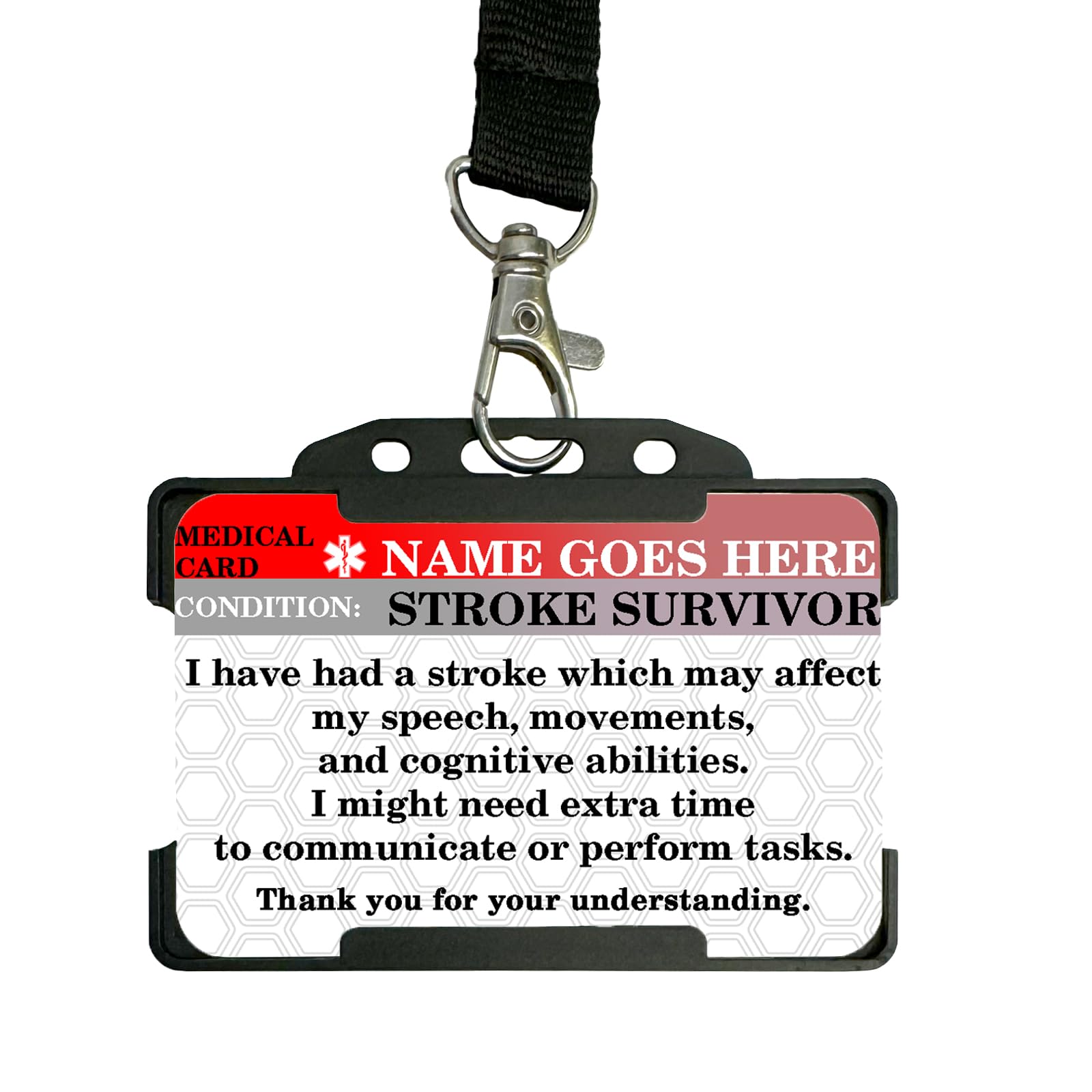 Stroke Survivor | Personalised Printed Metal ID Card/Wallet Insert | Lanyard & Card Holder Included