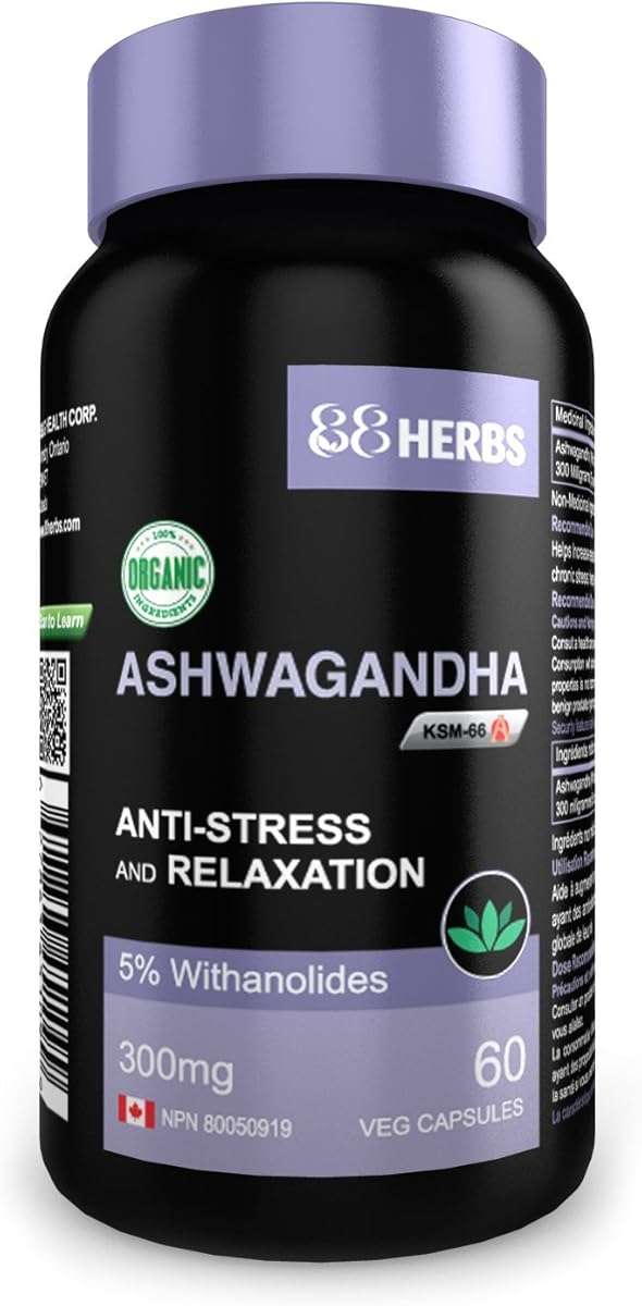88herbs Premium Grade Ashwagandha (KSM-66) – Certified Organic and Non-GMO – 5% Withanolides