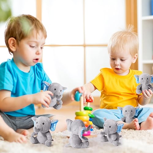 Miniatura 6 de 12 piezas de mini elefante de peluche de 4 pulgadas, pequeños y lindos juguetes de elefante de bosque suave para niños y niñas, decoración de baby