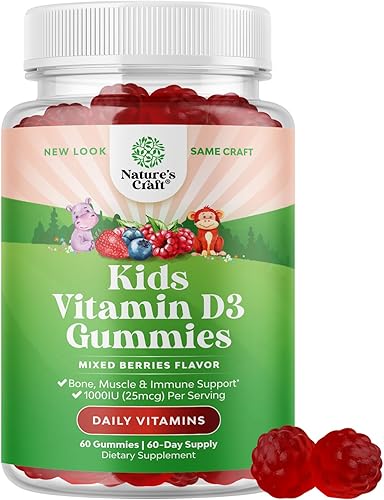 Gomitas masticables de vitamina D para niños, deliciosa vitamina D de 1000 UI por porción, gomitas de apoyo inmunológico para niños pequeños,
