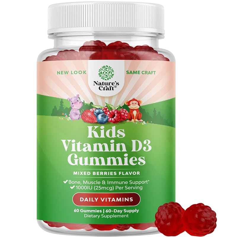 Natures Craft Suplemento de Vitamina D3 para Crianças 1000 UI por porção, 60 gomas
