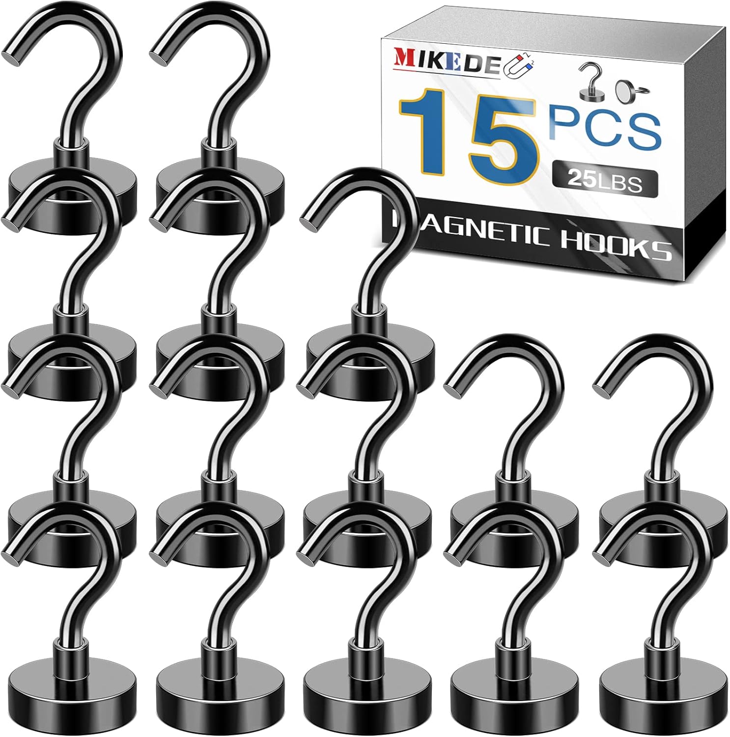 MIKEDE Hooks, 25Lbs+ Strong Neodymium Black