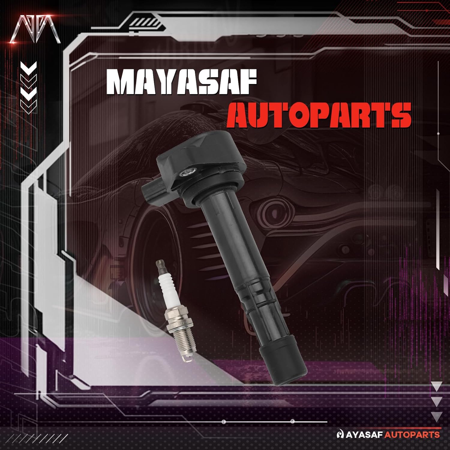MAYASAF UF400 Ignition Coils and Spark Plugs Set of 4 Fit for Acura 2001-2005, 2007-2009 MDX, for Honda 2001-2005 Civic, 2004-2007 Accord