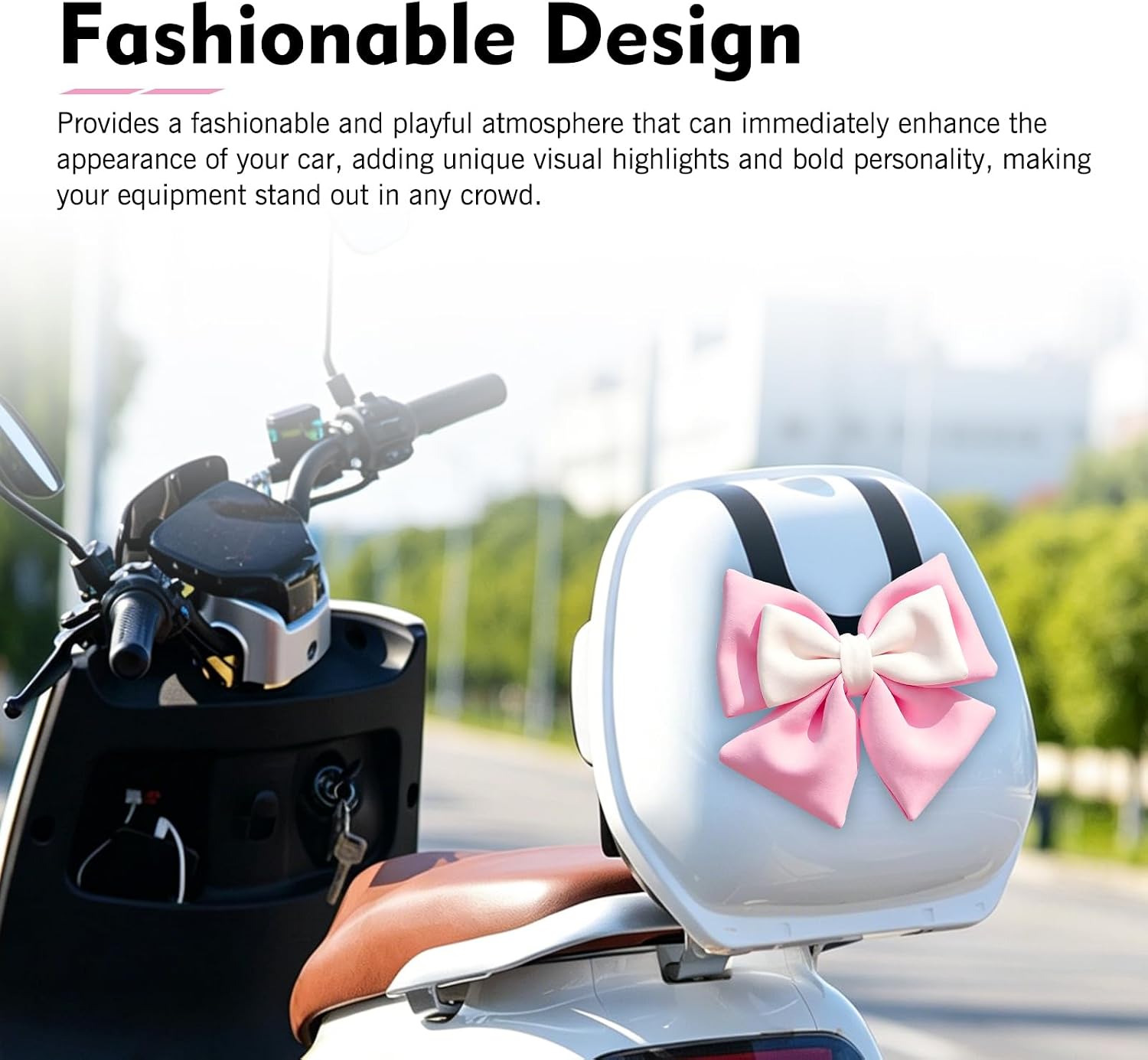 Bow Knot Motorcycle Helmet Accessory, Removable Cute Bow Car Decoration, Fashion Motorcycle and Electric Vehicle Ornament (Pink&White) image 5