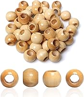 Vista 22 de 50 Piezas Cuentas de Madera Agujero Grande Cuentas de Madera para Manualidades de Macramé, Cuentas de Madera Sueltas Espaciadoras Redondas