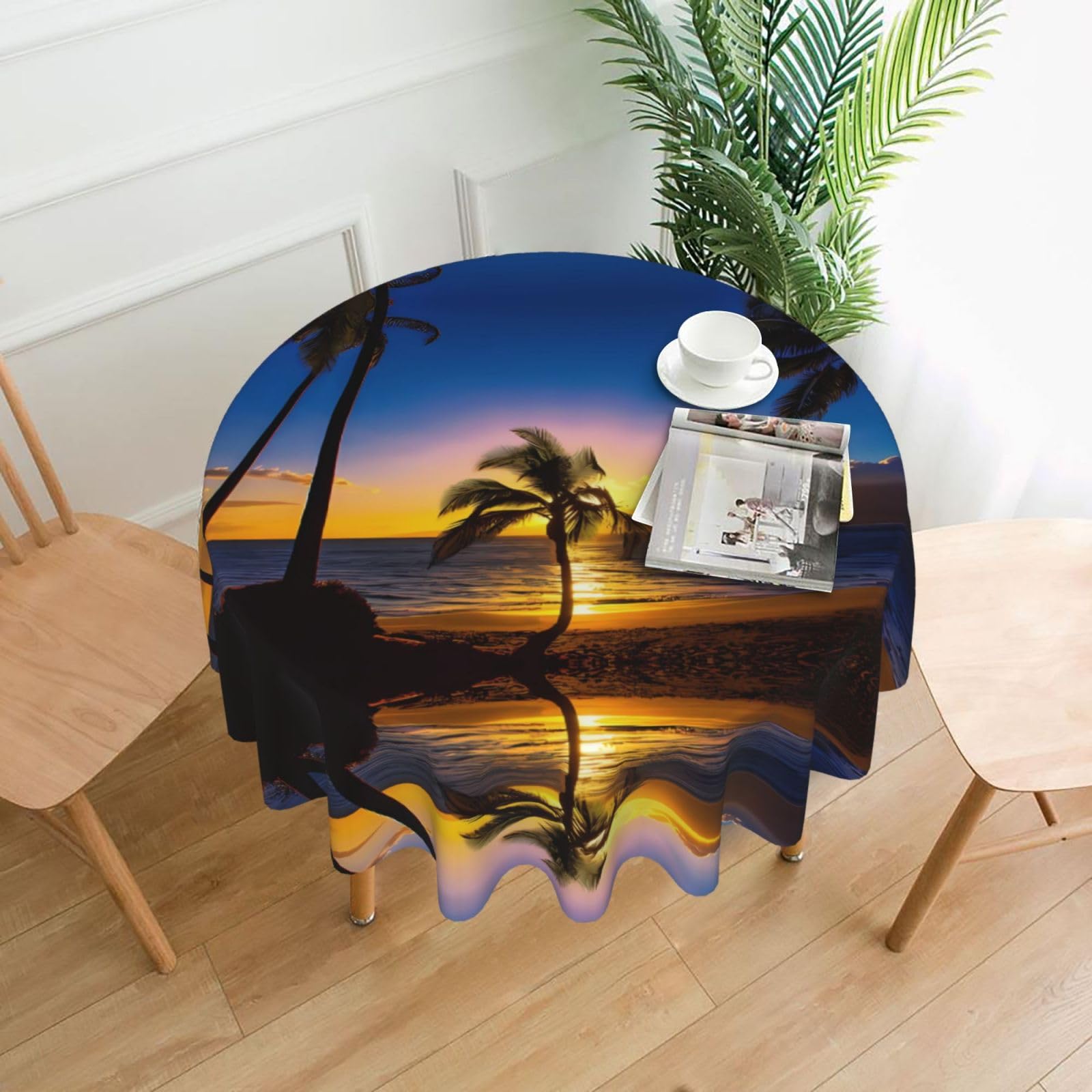 YYHWHJDE hawaii beach Prints Round Decorative Tablecloth 60in - High-Grade Polyester Throw for Elegant Dining & Festive Gatherings