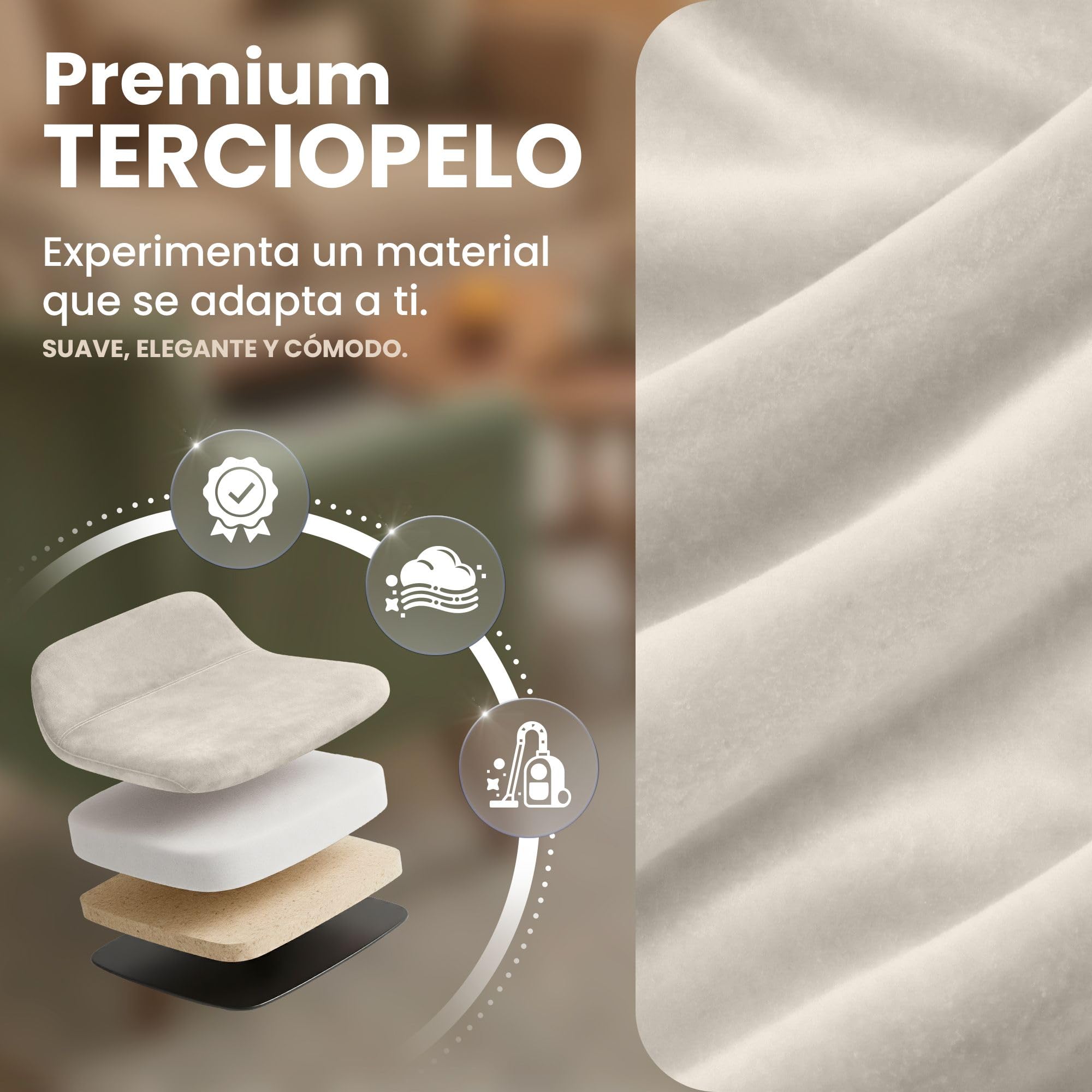 CLP Set De 4 Sillas De Comedor Linares En Terciopelo, Tela o Simil Cuero I 4 Sillas De Salón Nórdica con Base De Madera, Color:Beige, Material:Terciopelo