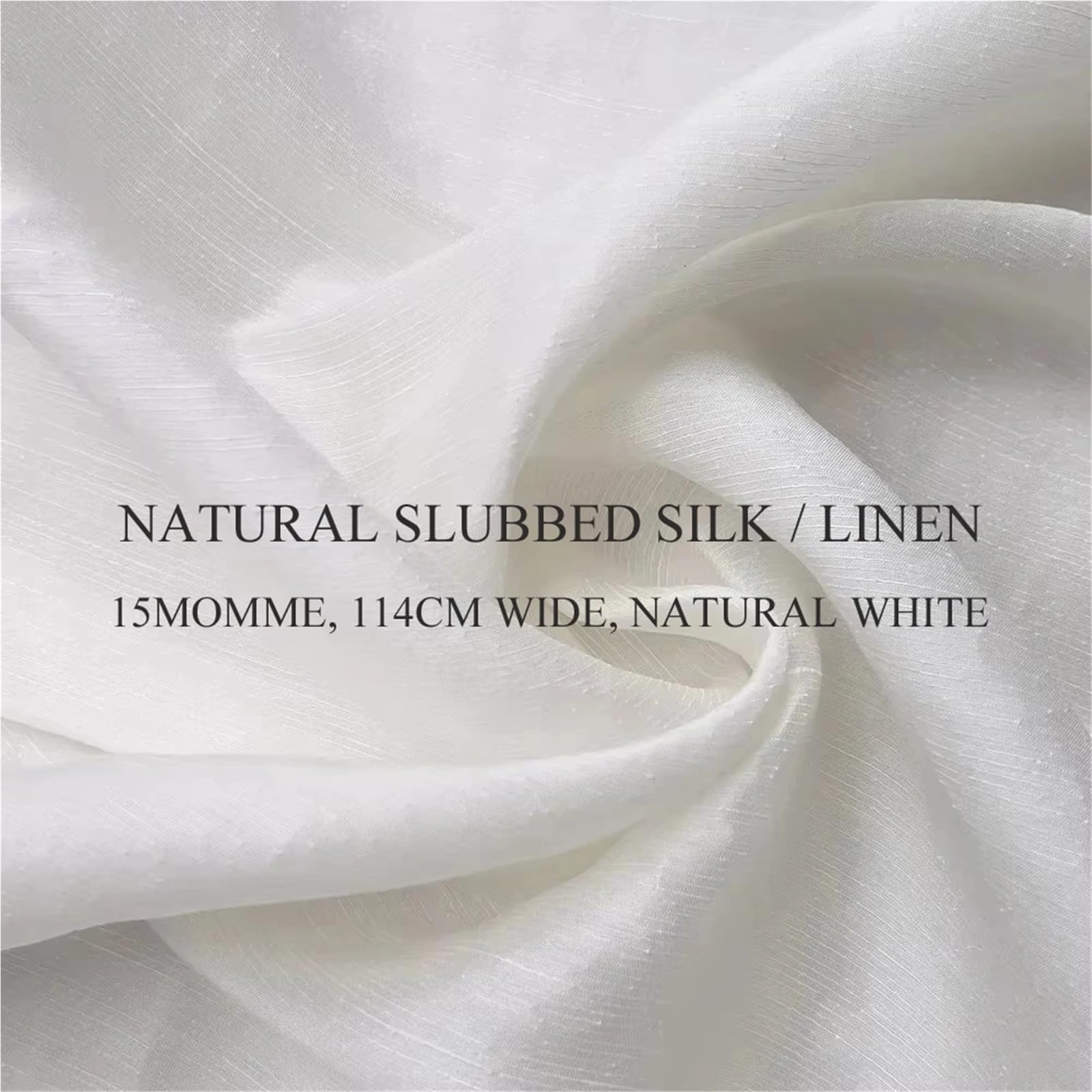 Tessuto di lino e seta naturale, larghezza 114 cm, larghezza al metro, tessuto bianco naturale per cucito (nero, 5 m x 1,14 metri)
