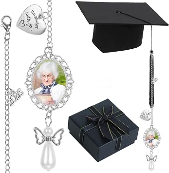 Bylion 2 Pack Custom Graduation Tassel Photo Charm - Class of 2026 Personalized Memorial Graduation Cap Photo Charm I Always with You College Gift DIY Photo Chain Wear on Cap for Graduation Silver