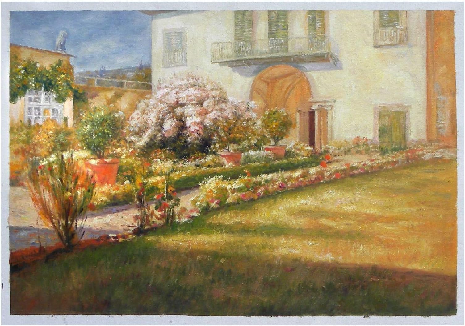 A Florentine Villa - William Merritt Chase high quality hand-painted oil painting reproduction,sunlight house garden landscape,family room wall art decor