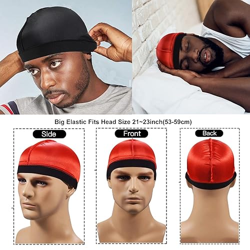 Miniatura 6 de 2 piezas Durag sedoso con tapa de onda elástica, cepillo ondulado para hombres y mujeres, kits de cepillos de ondas de cabello, gorras de compresión