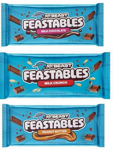Feastables Beast Bar - Paquete de chocolate con leche, mantequilla de maní de chocolate con leche, crujiente de leche, barras de bestia de chocolate