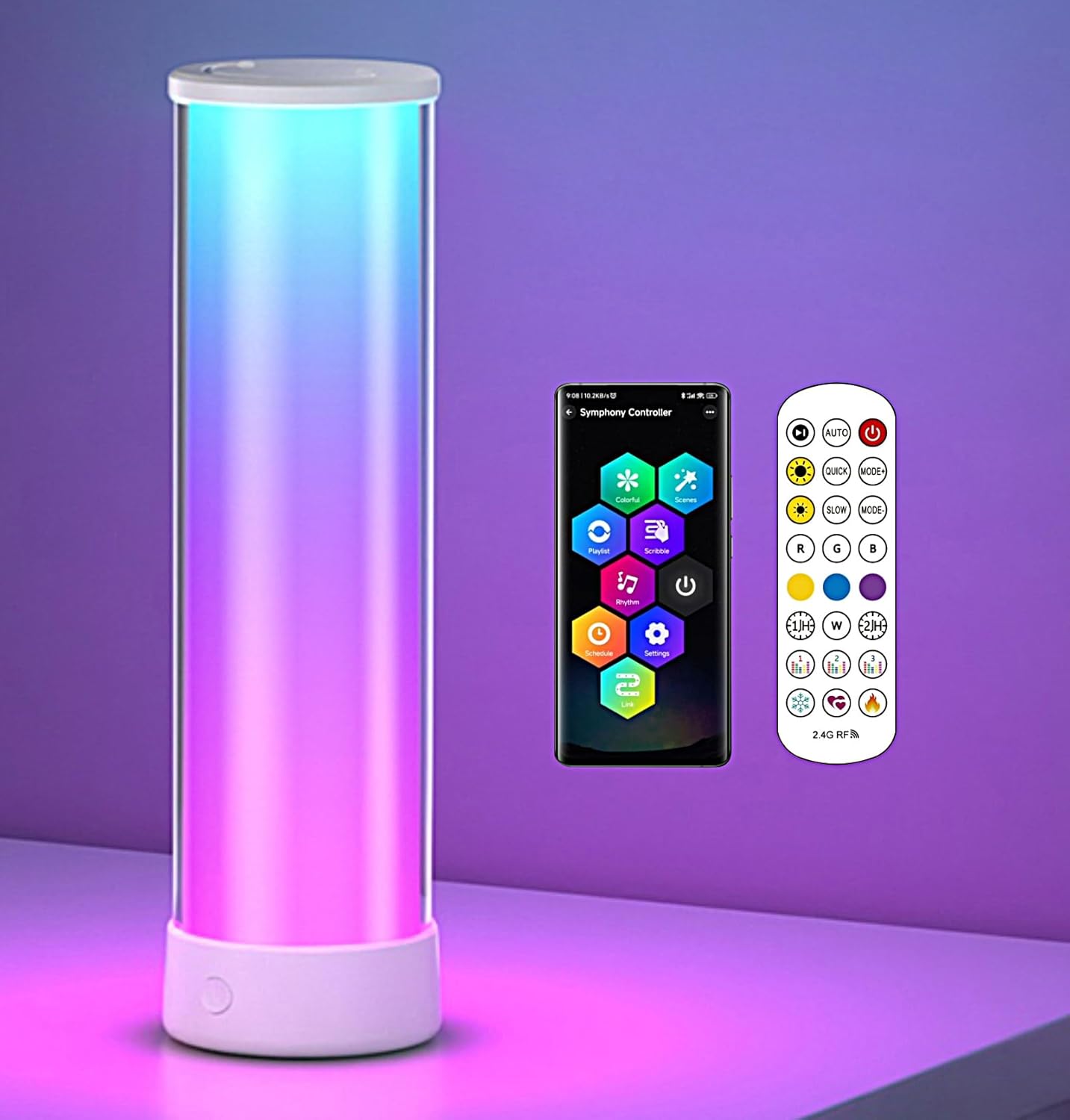 Rechargeable Table Lamp RGB LED Light Bar,12.59inch 1500LM Bedside Light Bar w/APP & Remote Control,Bedside Lamp w/Music Sync,Color Change Ambient Lighting for Bedroom,Desk,Decor White