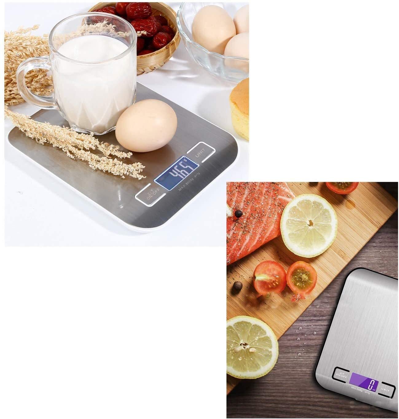 Báscula Digital de Cocina, báscula de Acero Inoxidable para Hornear en casa o en la Cocina, báscula de 5 kg, Pantalla LCD, fácil de Limpiar