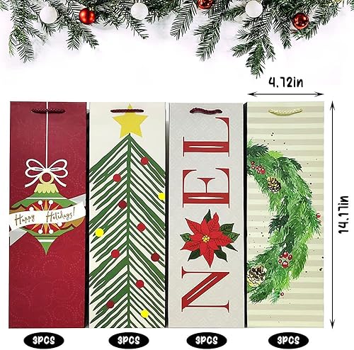 Miniatura 2 de Hying 12 bolsas de regalo de botella de vino de Navidad con asas, bolsas de regalo de vino de Navidad, bolsas de regalo de vino de champán, bolsa de