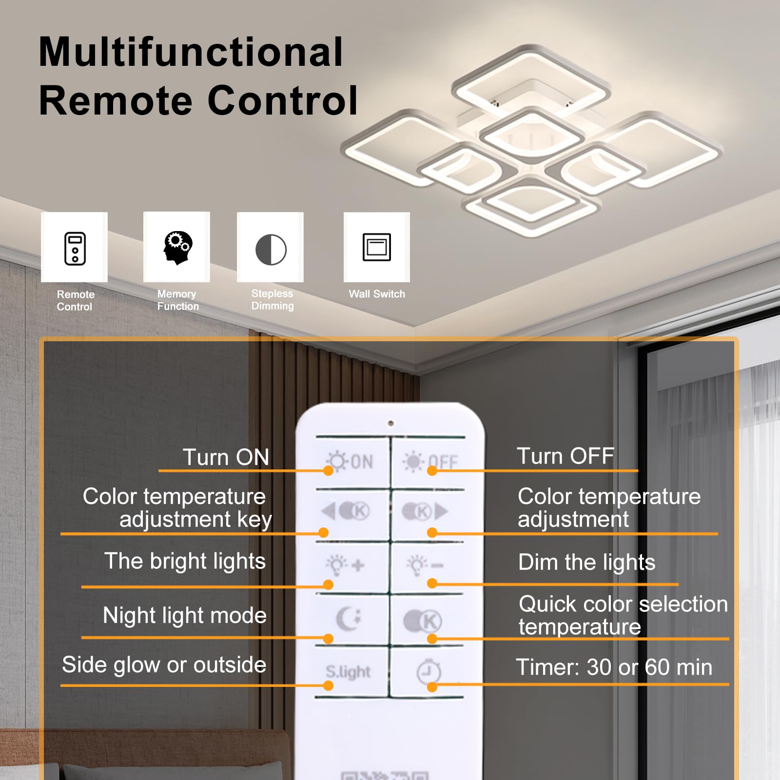 Comely Plafoniera LED Moderna, 80W Lampada da Soffitto, Lampadario LED Soffitto Dimmerabile con Telecomando e Controllo APP 8000LM 3500K - 6500K per Soggiorno, Camera da Letto, Sala da Pranzo