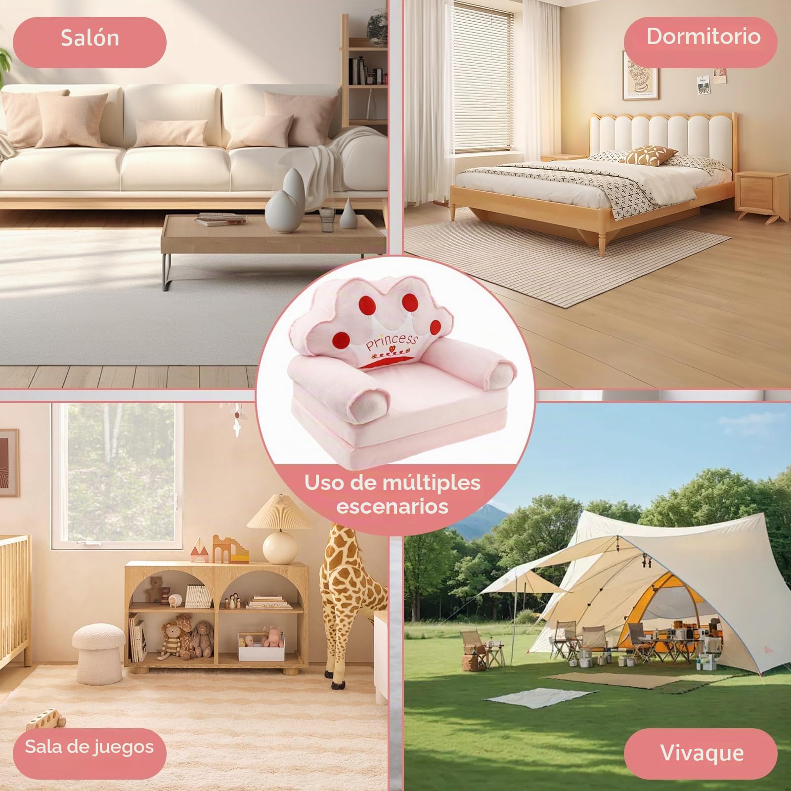 Sofá infantil desplegable 2 en 1, sillas suaves para niños pequeños con asa, 80×50 cm, sillón lounge para bebé, sofá de juegos convertible en tumbona para niñas y niños de 1 a 4 años, sala de juegos